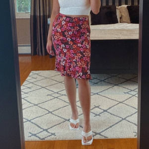 LOFT Floral Midi Skirt - Pink and Red